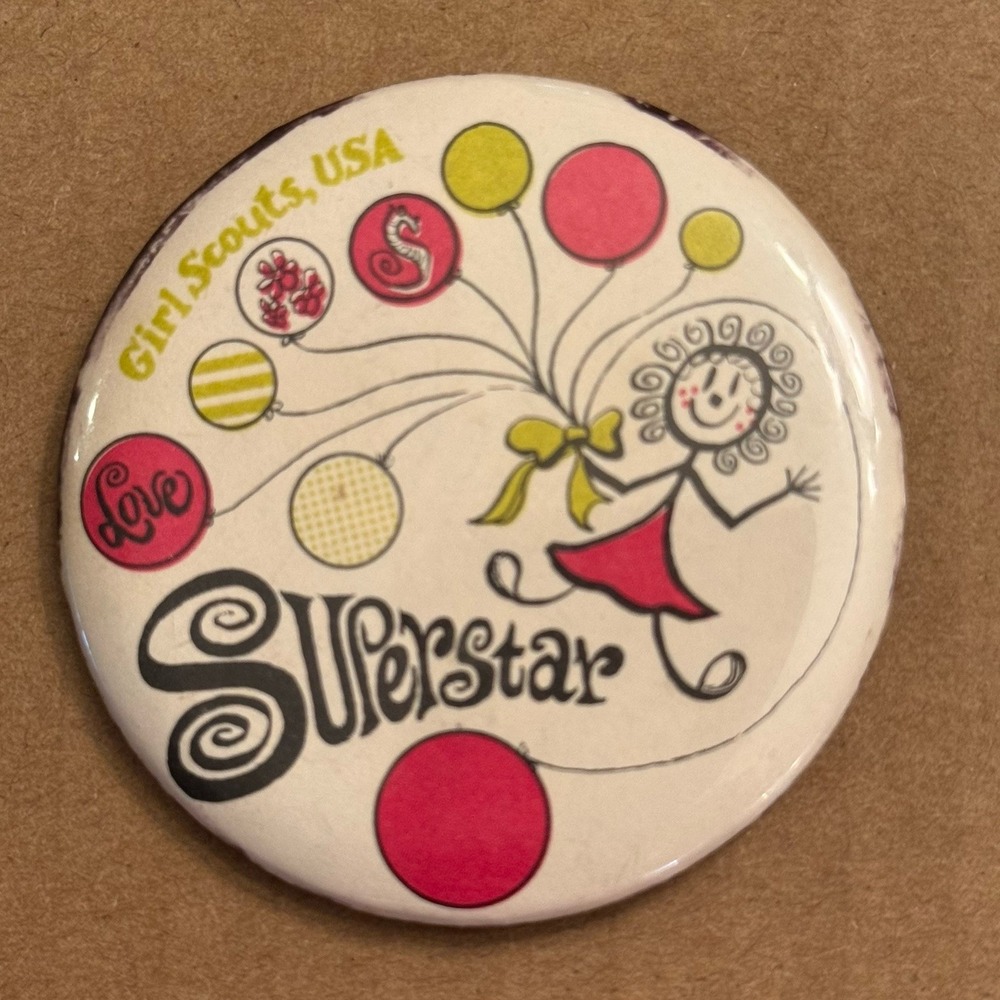 Girls Scouts Superstar Balloons Vintage Pinback Button Pin Round Circle